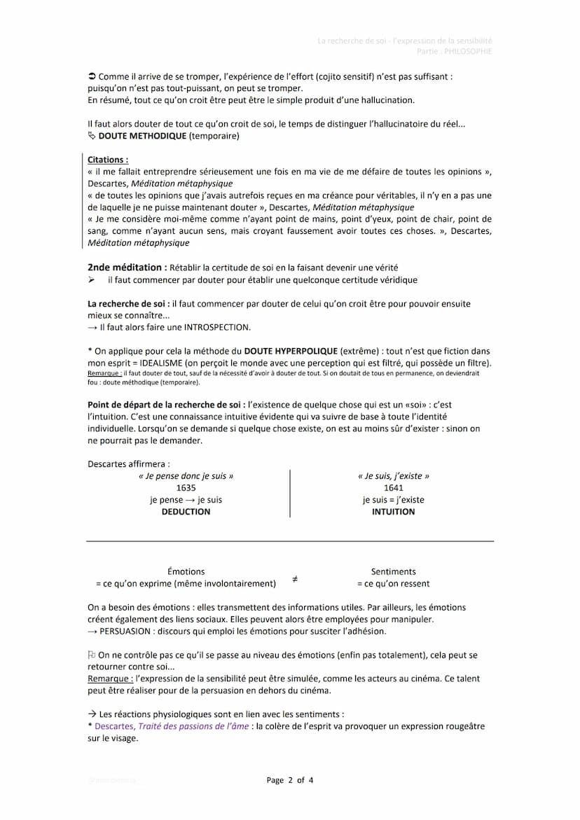 Définition :
<< soi »> = identité personnelle → JE
FIXE
La recherche de soi-
L'expression de la sensibilité :
- le patronyme (nom)
- l'éudca