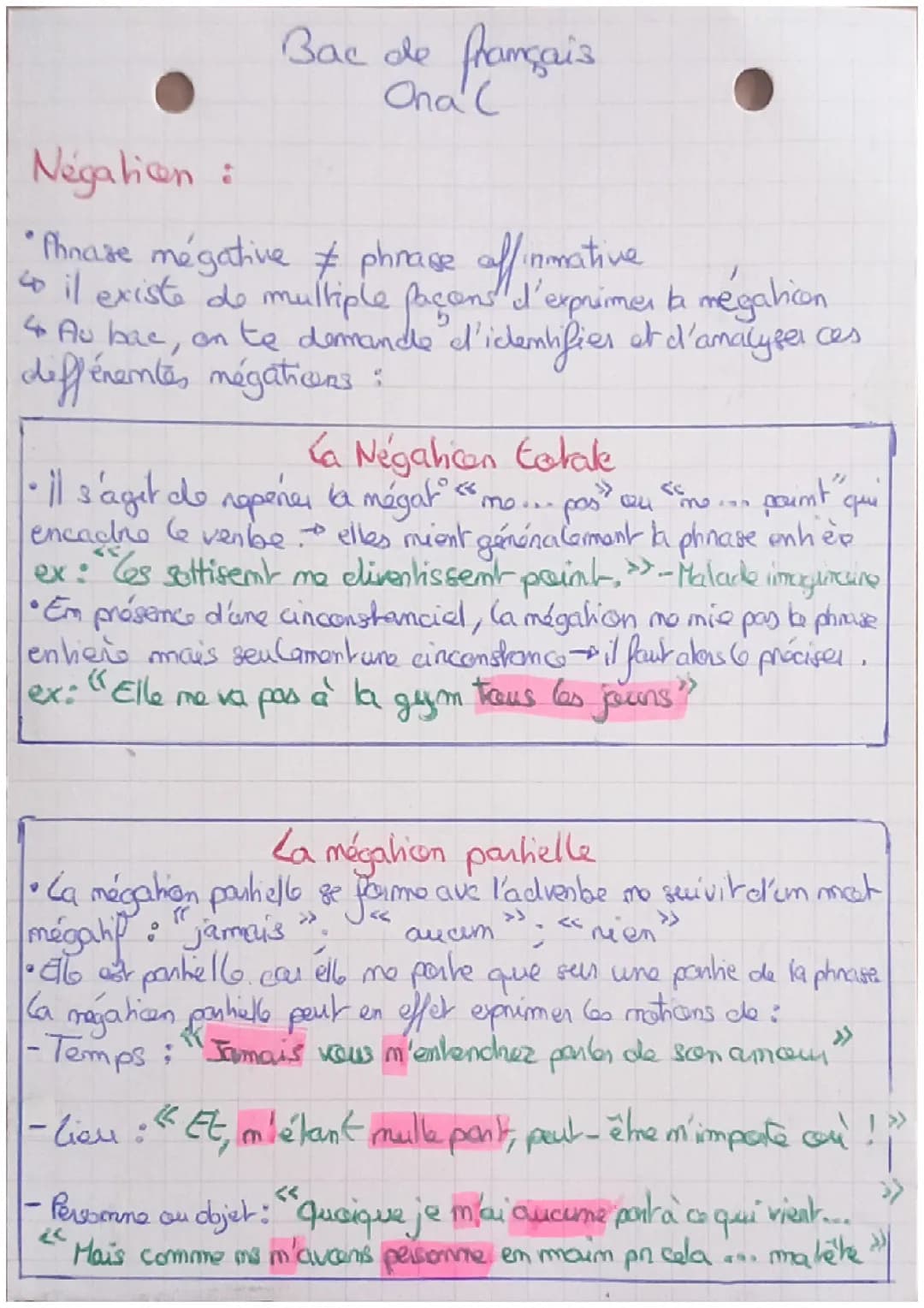 La négation bac français 