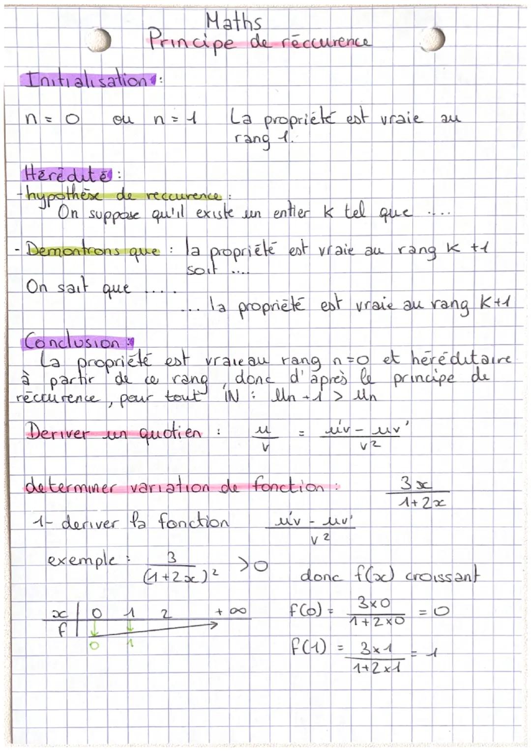 Initialisation:
ou
Heredite:
-hypothèse de reccurence
que
Maths
Principe de réccurence
On suppose qu'il existe un entler k tel que
Demontron