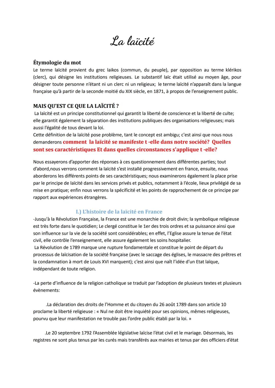 
<h2 id="tymologiedumot">Étymologie du mot</h2>
<p>Le terme laïcité provient du grec laikos (commun, du peuple), par opposition au terme klé