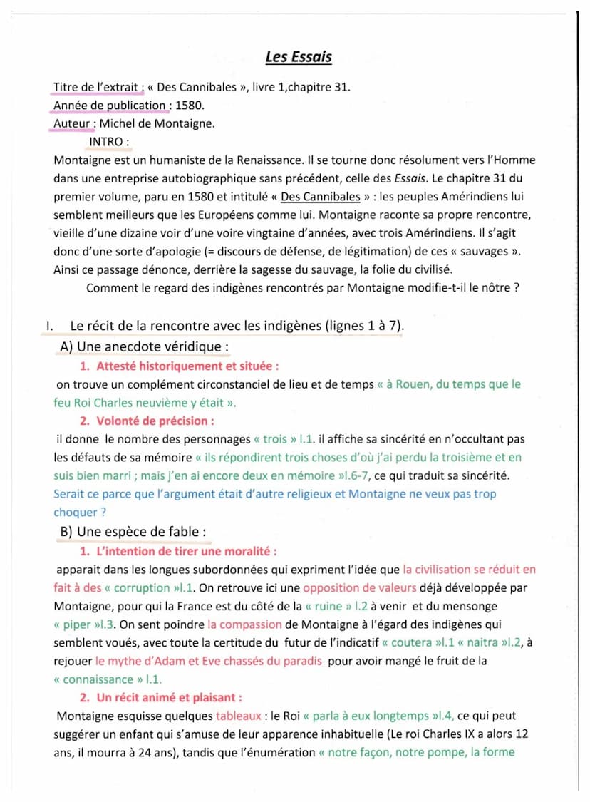 Or je trouve, pour revenir à mon propos, qu'il n'y a rien de barbare et de sauvage en cette
nation, à ce qu'on m'en a rapporté : sinon que c