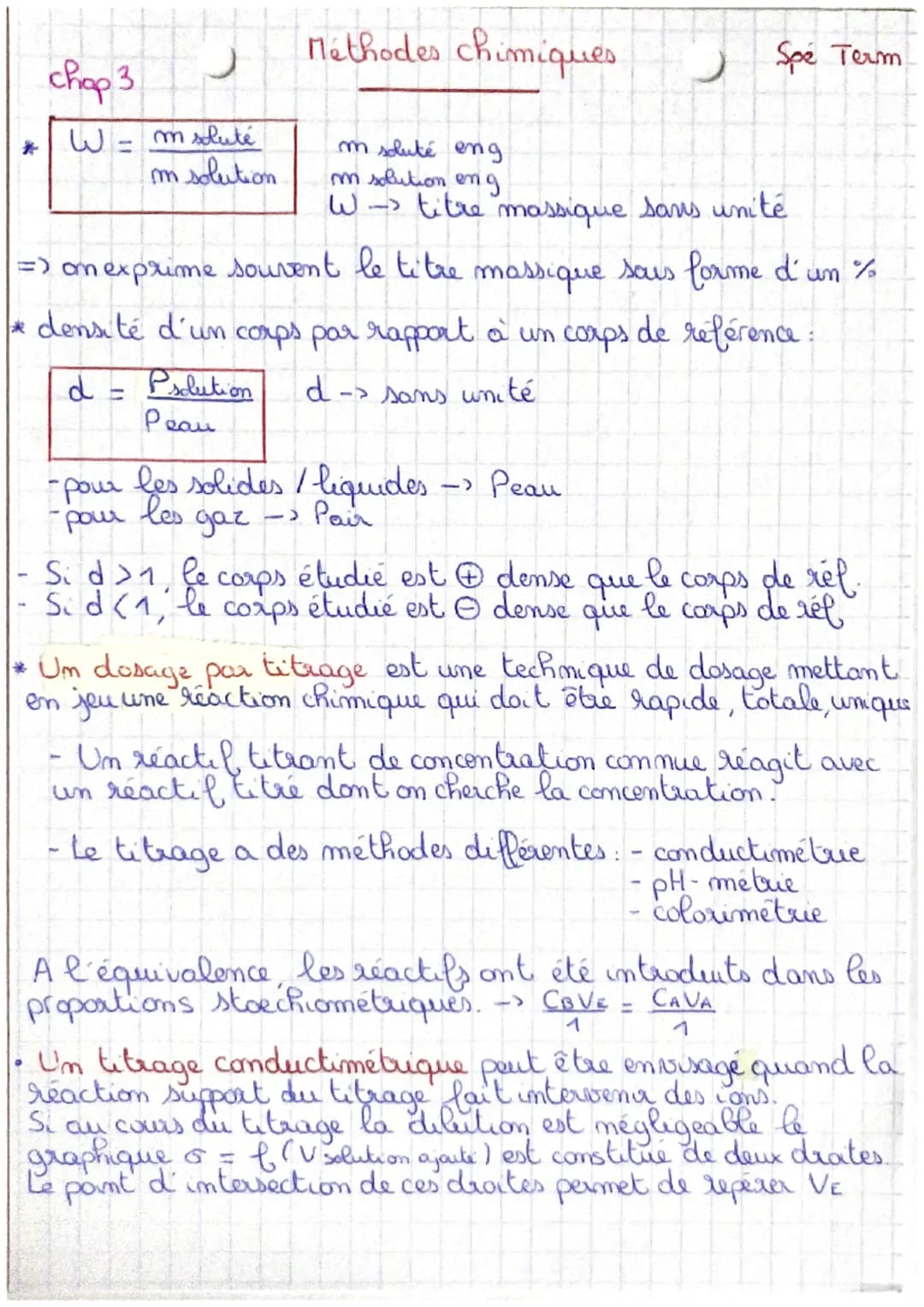 *
chap 3
50
J
m soluté
m solution
Méthodes chimiques
d = Psolution
Peau
m soluté eng
m solution eng
W -> titre massique sans unité
=> om exp