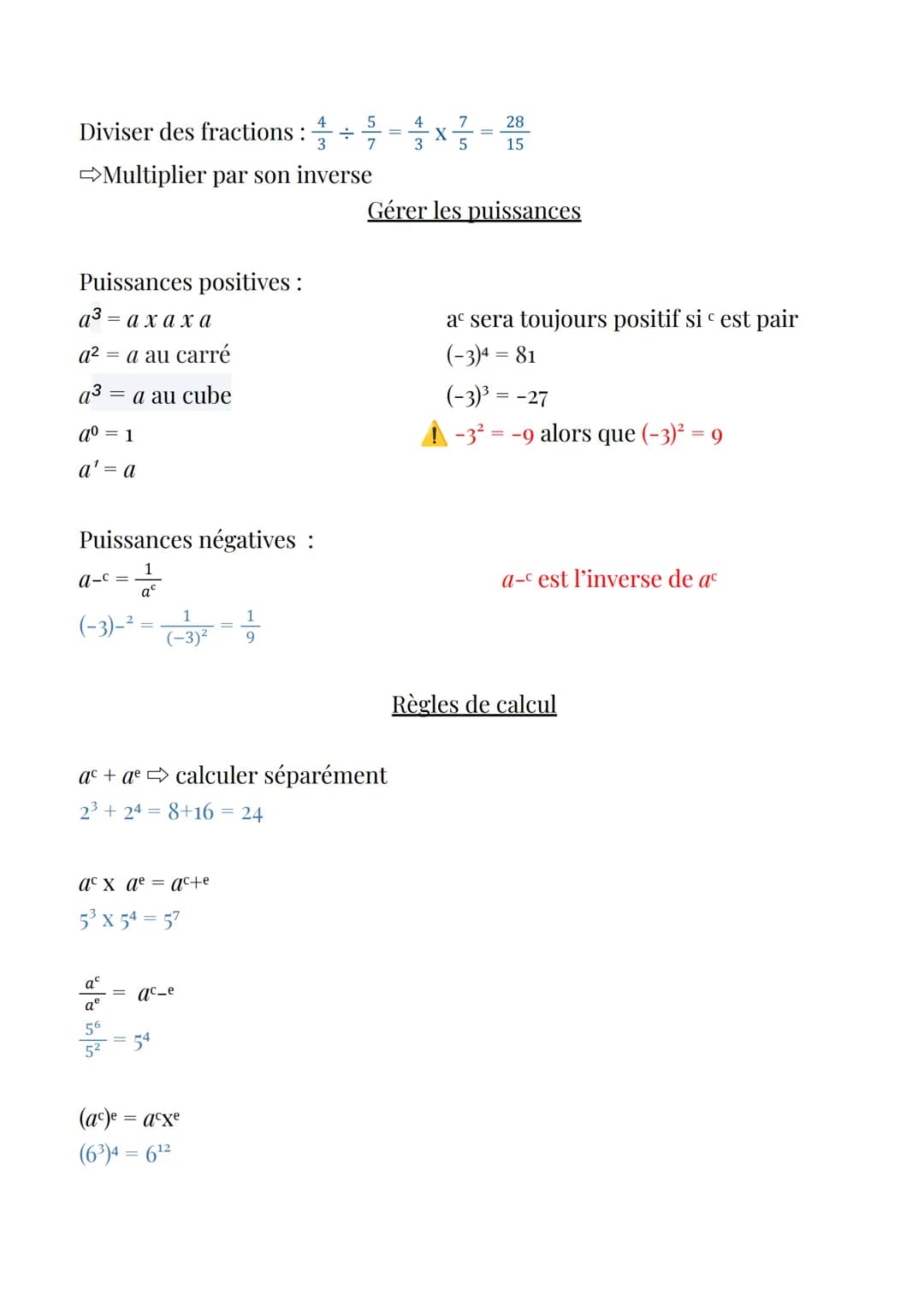 Ordre de calcul:
Parenthèses
--->>
Mathématiques
Le calcul numérique
multiplications/divisions additions/soustractions
2 signes identiques d