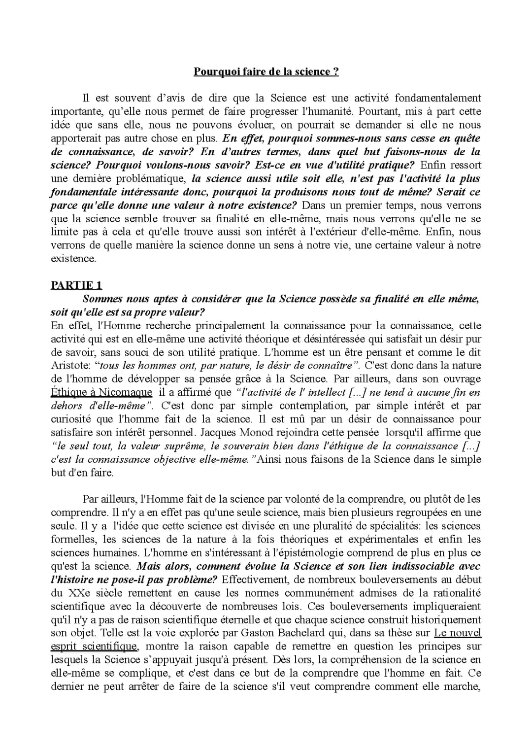 Dissertation sur la Science et l'Homme PDF : Sujet Corrigé et Philo