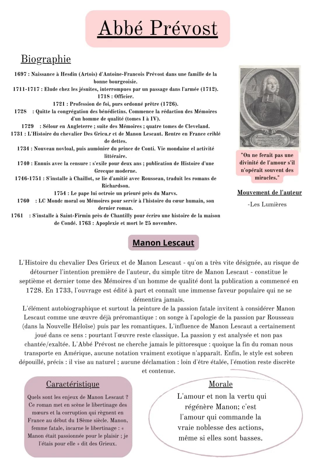 Abbé Prévost
Biographie
1697 Naissance à Hesdin (Artois) d'Antoine-Francois Prévost dans une famille de la
bonne bourgeoisie.
1711-1717: Elu