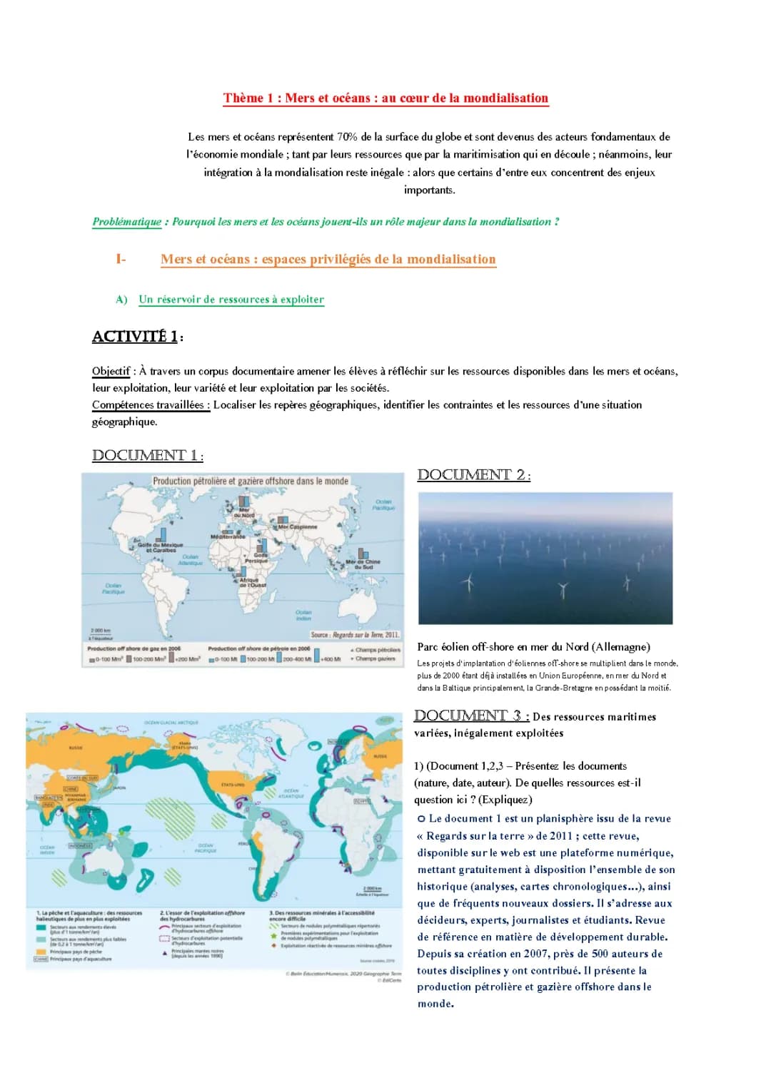 Mers et océans : au cœur de la mondialisation Terminale sujet corrigé et PDF