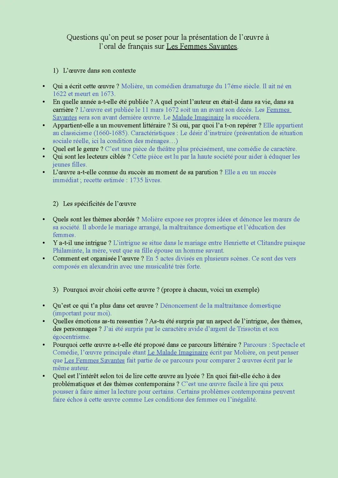 Les Femmes Savantes : Analyse pour l'Oral de Français