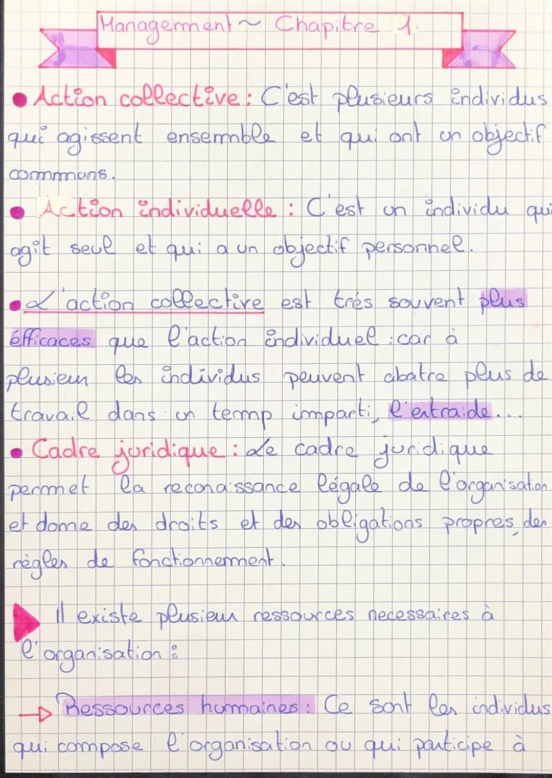 Management~ Chapitre 1
Action collective: C'est plusieurs individus
qui agissent ensemble et
que
ont
objectif
un
commons.
● Action individue