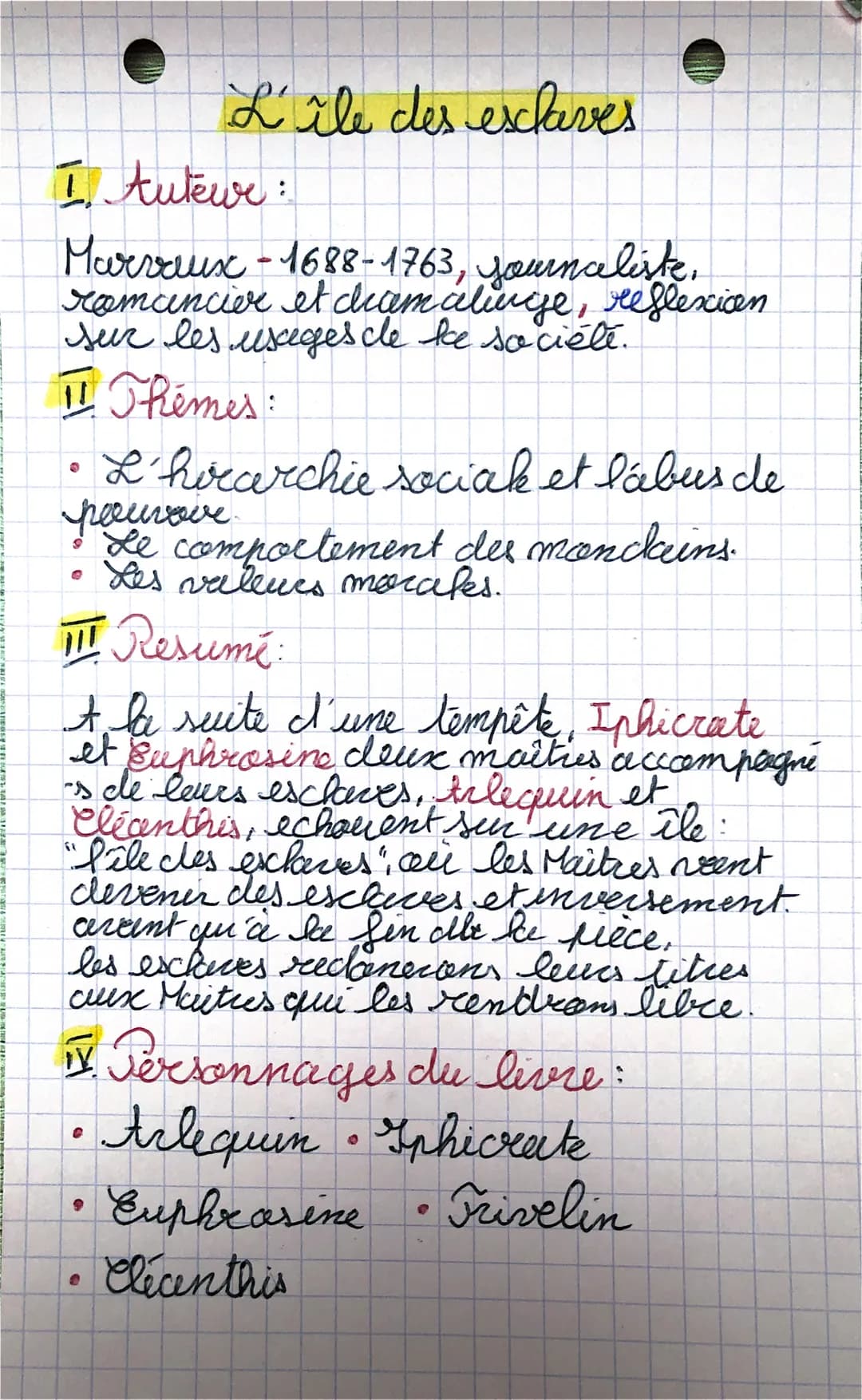 I Auteur :
Marvaux-1688-1763, Journaliste,
romancier et diam alinge, reflexion
sur les usages cle ke société.
11. Themes:
L'horarchie social