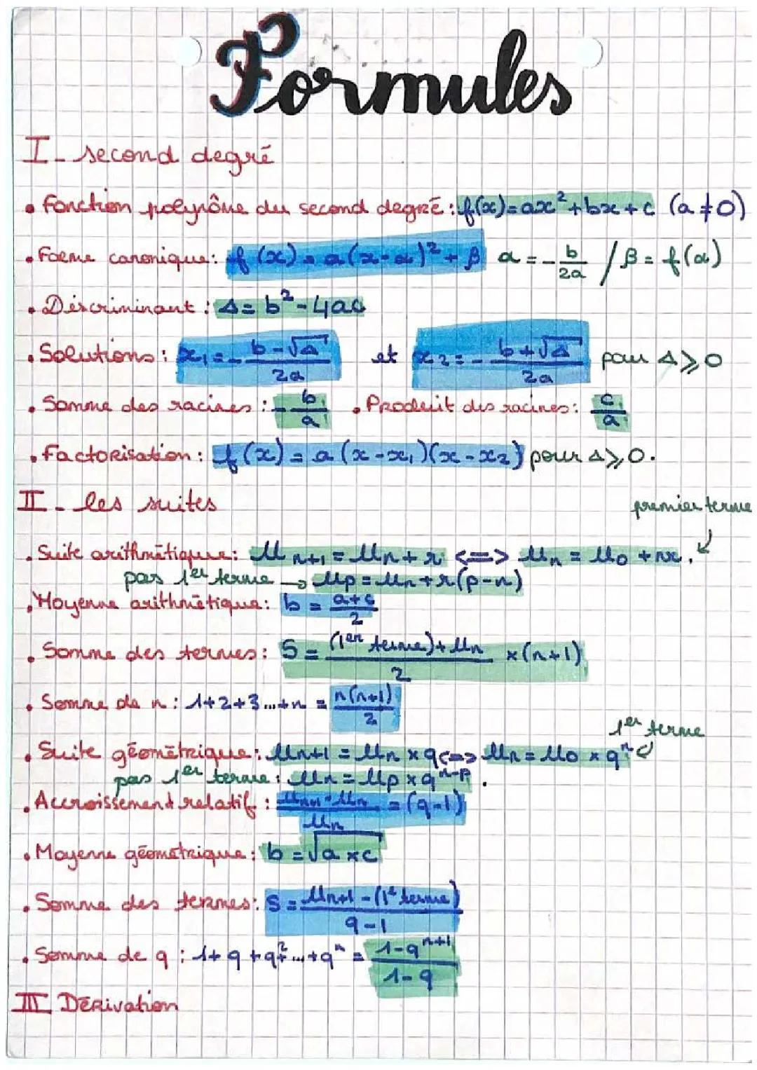Formules maths 1ere 