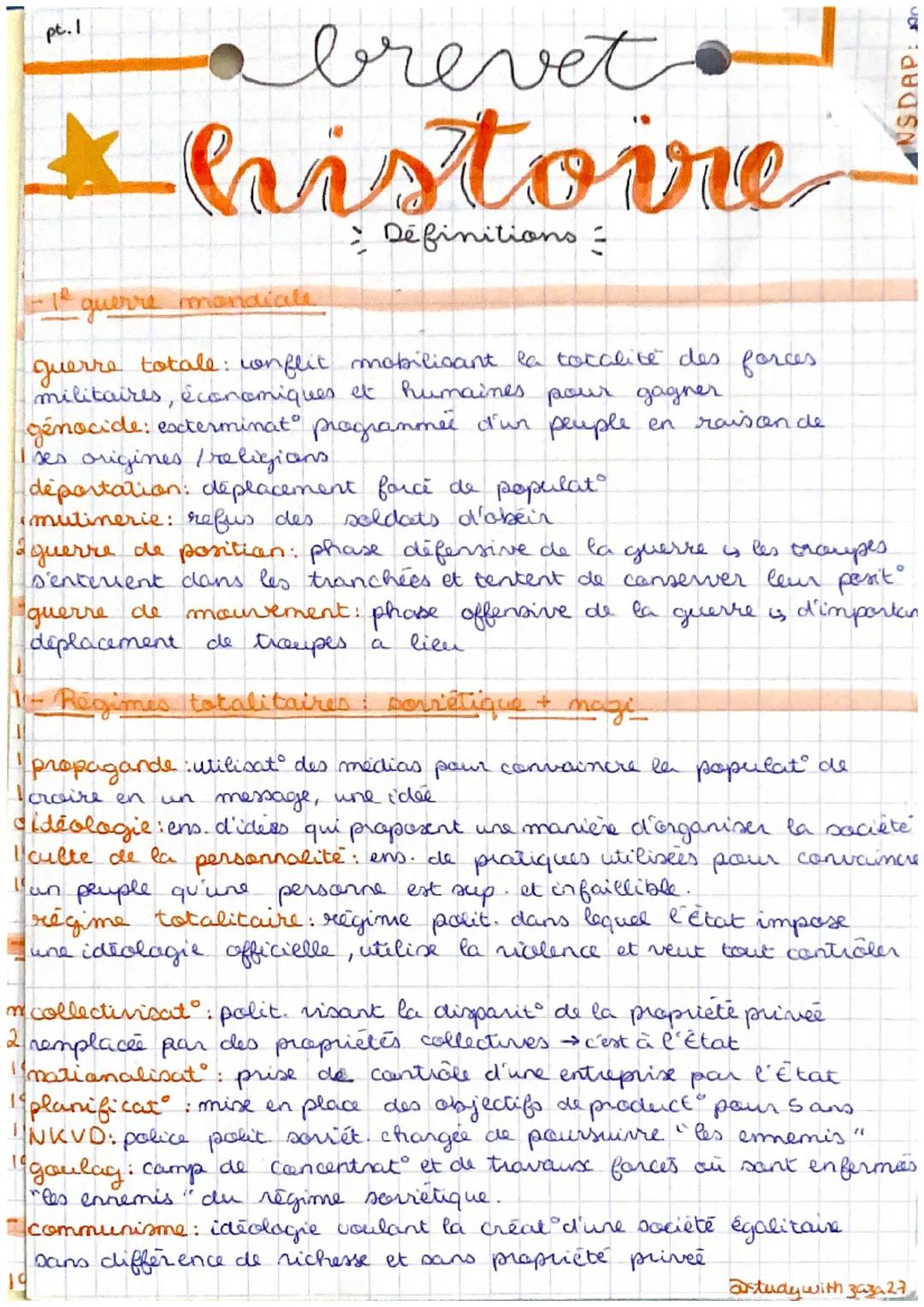 pt.1

# brevet

# histoire

I guerre mondiala

Définitions =

guerre totale: conflit mobilisant la tocalité des forces
militaires, économiqu