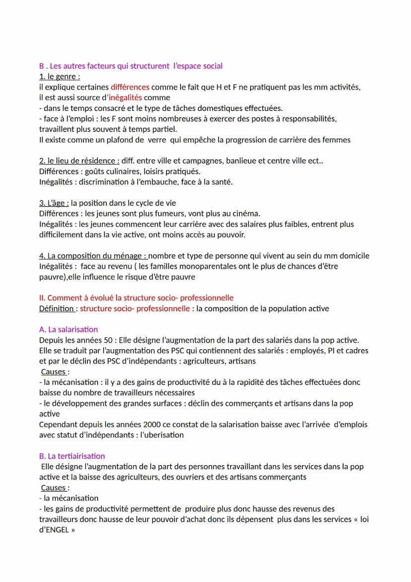 CHAPITRE 1: La structure sociale
1. Facteurs des structuration et de hiérarchisation de l'espace social
Définitions :
- structure sociale: m