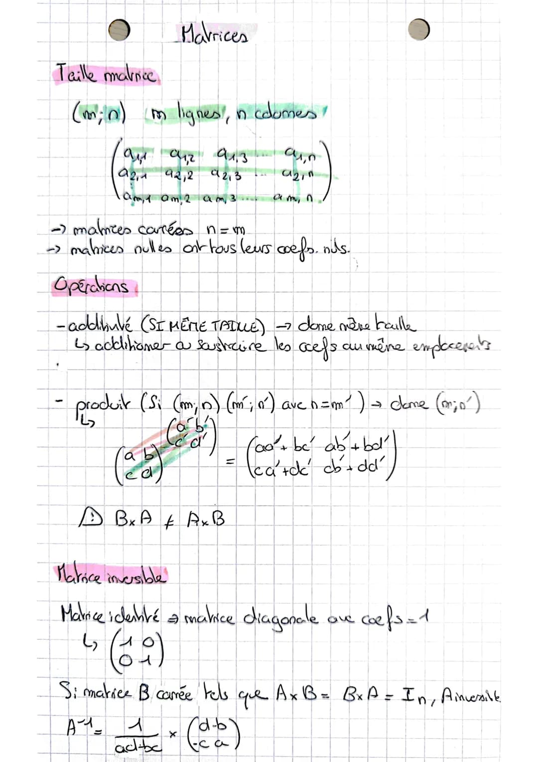 Matrices
Taille matrice
(m; n) m lignes, in colomes!
аля
042
22,1
92,2
I am, 1 am, 2
9213
am, 3
- matrices carrées n = m
-> matrices nulles 