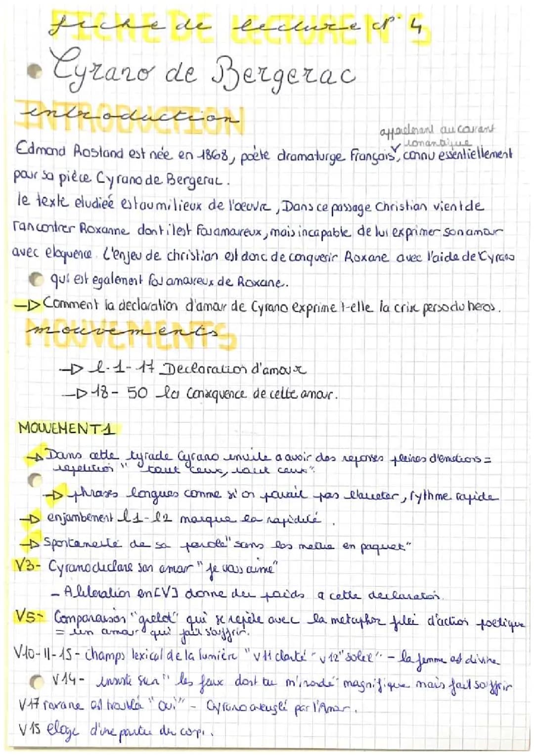 Fiche de lecture: Cyrano de Bergerac pour les 4èmes - Résumé et Analyse