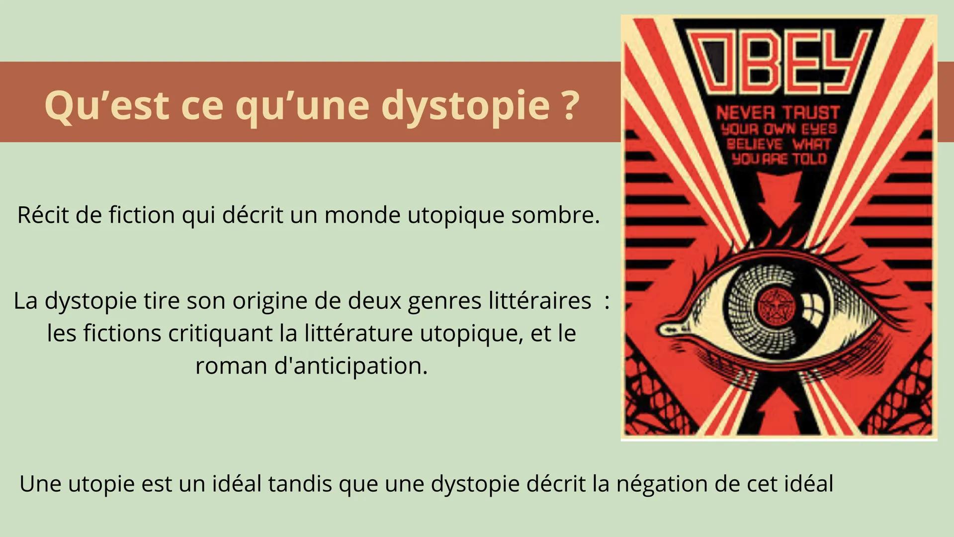 BIG BROTHER IS
WATCHING YOU
1984-Georges Orwell
La naissance de la dystopie Qu'est ce qu'une dystopie?
Récit de fiction qui décrit un monde 
