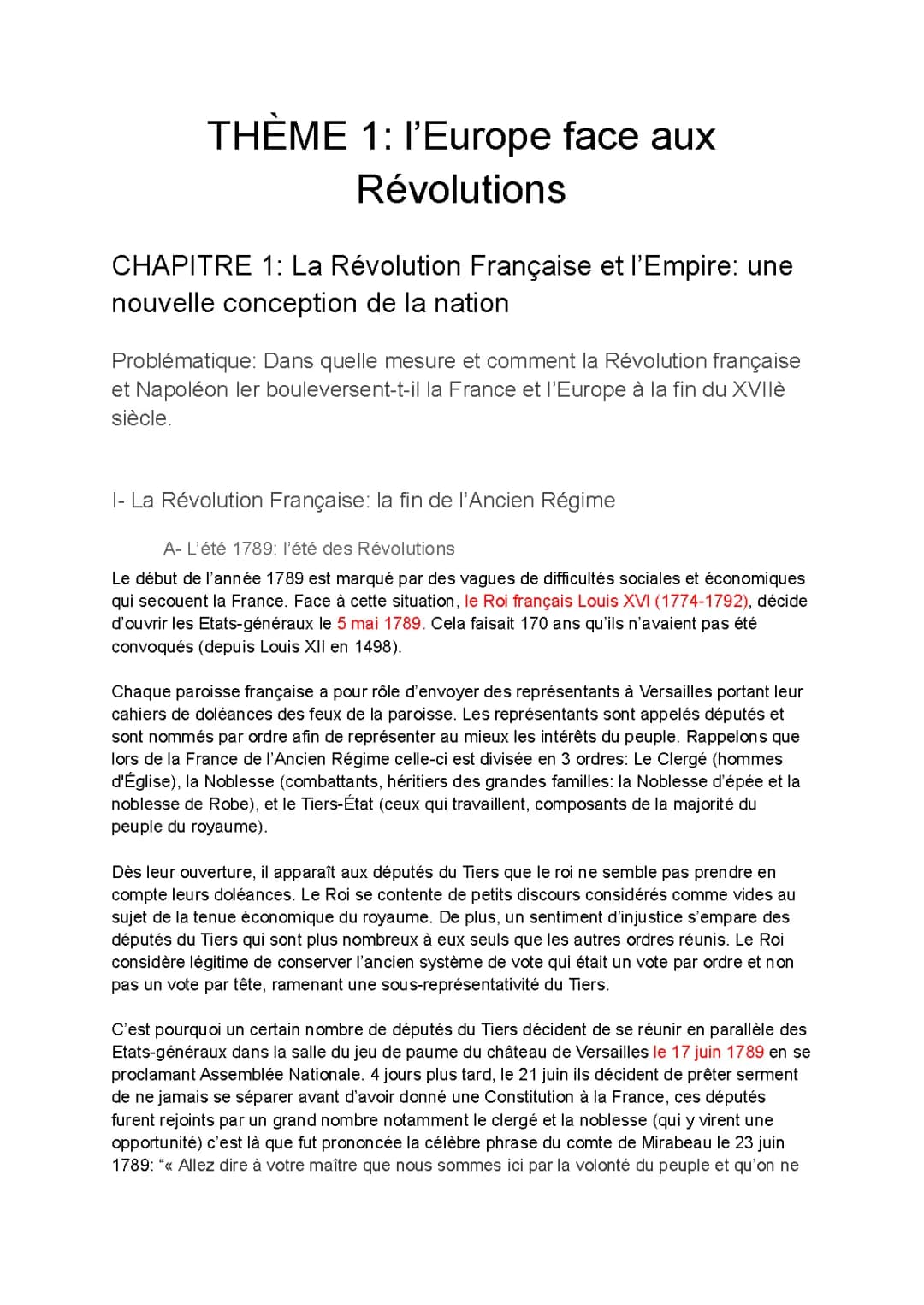 Cours histoire- L’EUROPE FACE AUX RÉVOLUTIONS 1ère