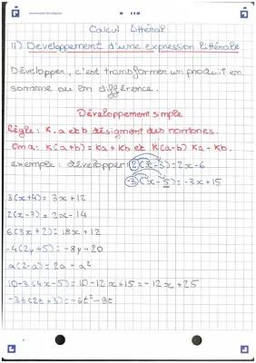 Know fiche de révision pour 4 eme sur le calcul littéral : le développement d’une expression littérale et sur la factorisation d’une expression littérale  thumbnail