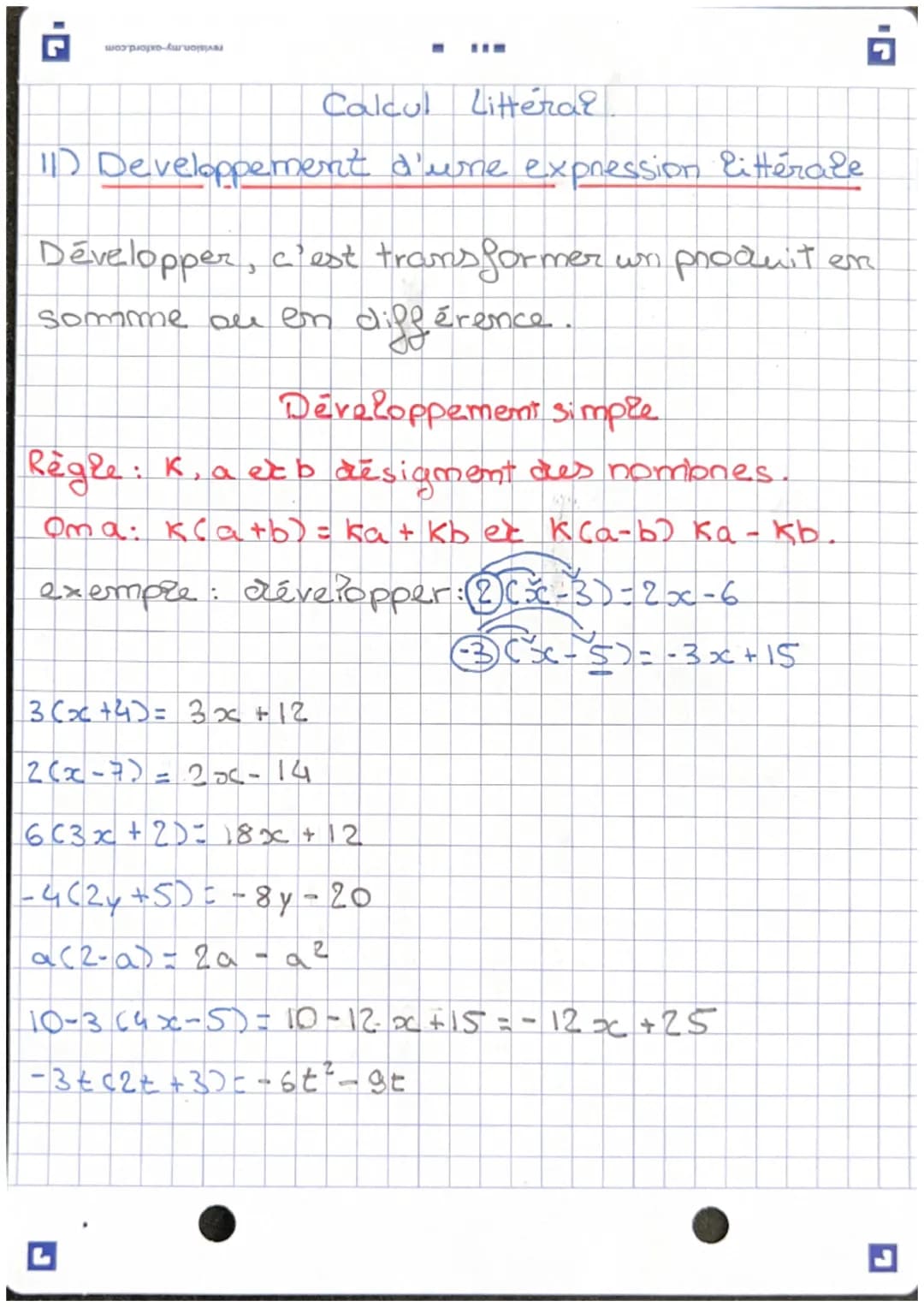 шоор оро-kuru
Im
Calcul Litterar
11) Developpement d'une expression littérale
Développer, c'est transformer
un produit en
somme ou en différ