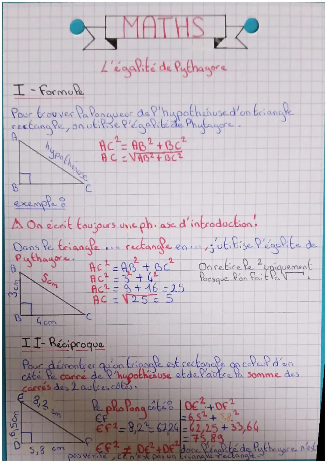 Maths , Égalité de Pythagore 