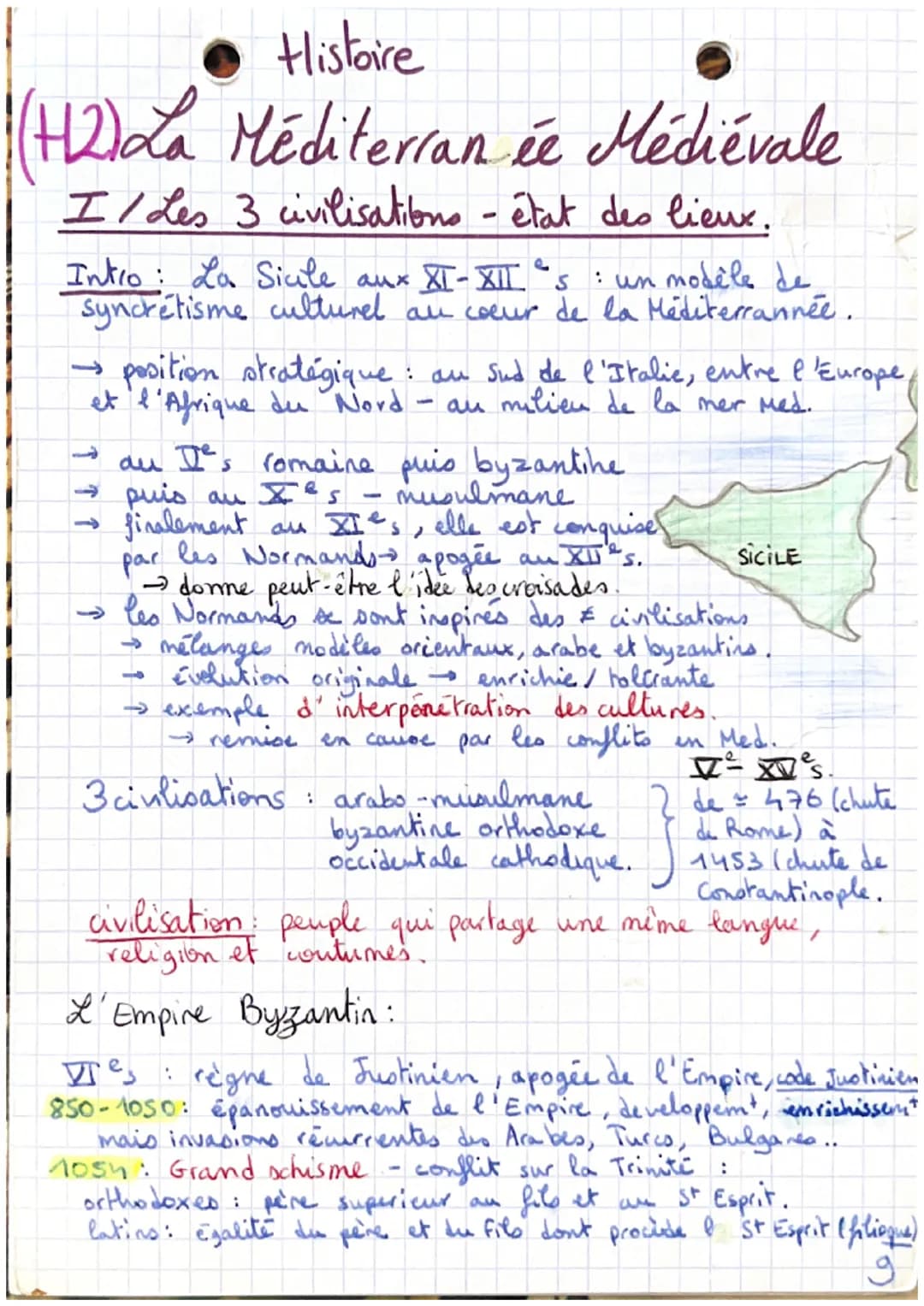 Histoire
(H2)La Méditerranée Médiévale
I/ Les 3 civilisations - état des lieux.
Intro: La Siule aux XI-XII s
: un modèle de
syncretisme cult