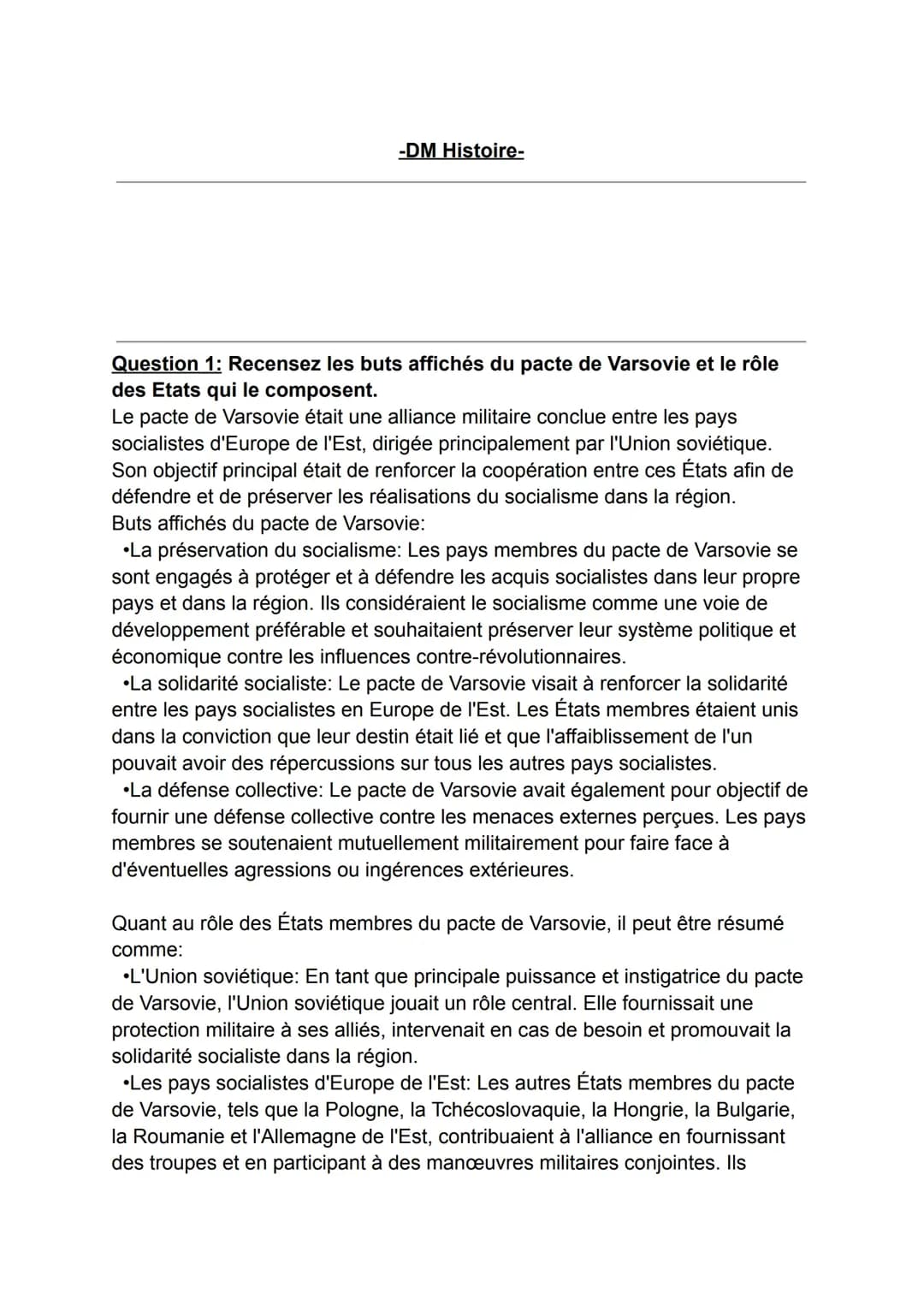 DM Histoire- Guerre froide: Construction et remises en cause des blocs