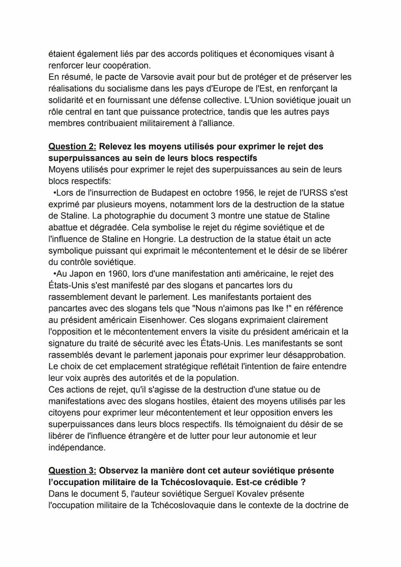 -DM Histoire-
Question 1: Recensez les buts affichés du pacte de Varsovie et le rôle
des Etats qui le composent.
Le pacte de Varsovie était 