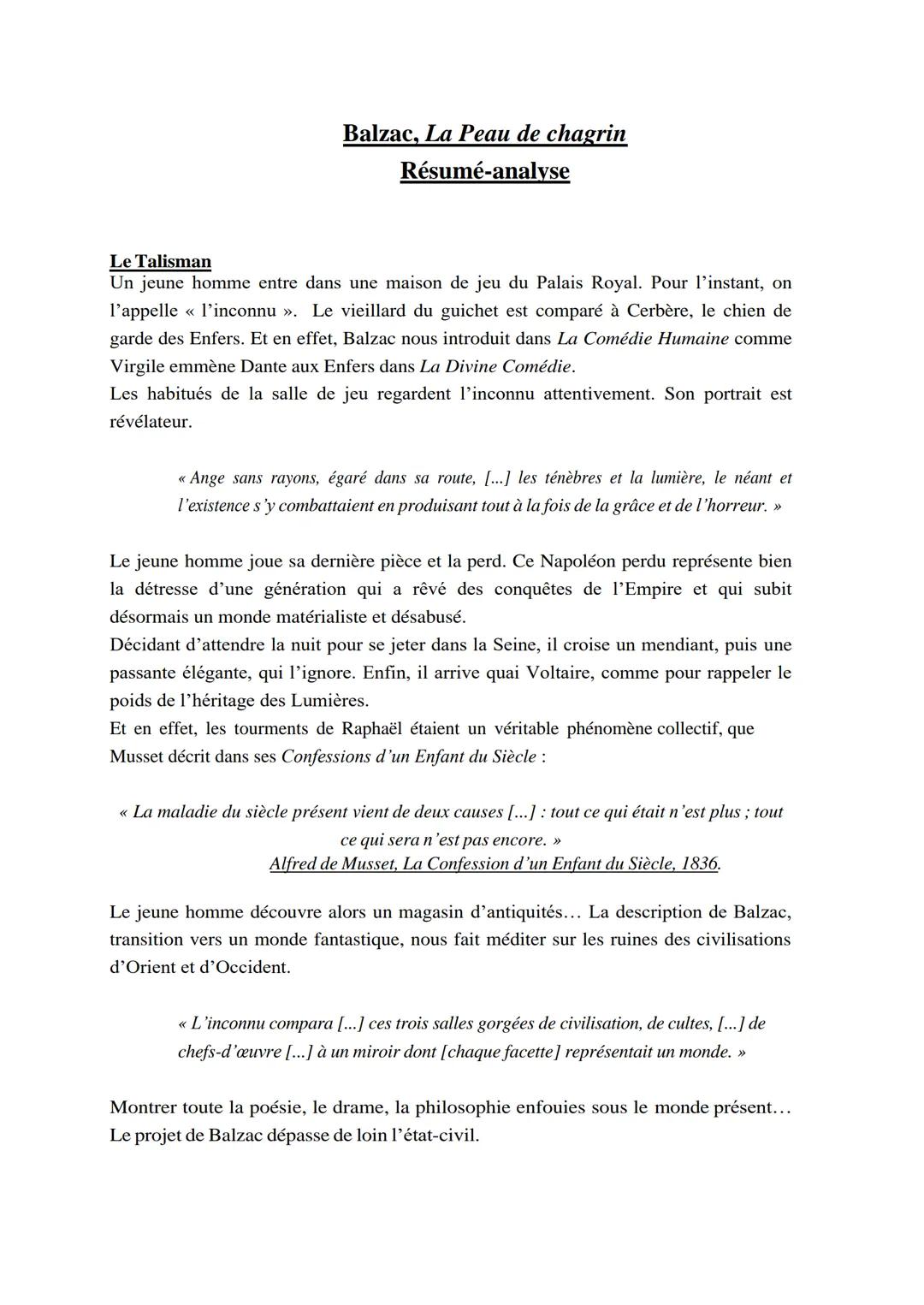 Balzac, La Peau de chagrin
Résumé-analyse
Le Talisman
Un jeune homme entre dans une maison de jeu du Palais Royal. Pour l'instant, on
l'appe