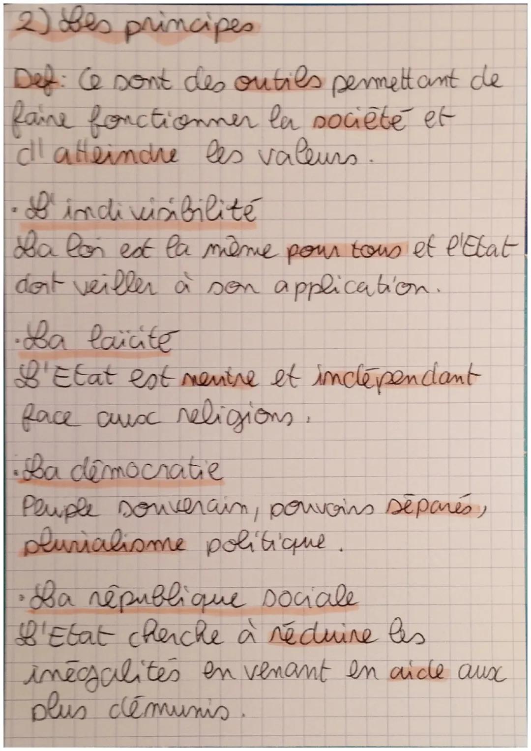 emis
3
Valeurs, principes et symboles de
la République
1) Valeurs
Def: ce sont les ideaux à atteinche
on des règles morales à respecter
car 