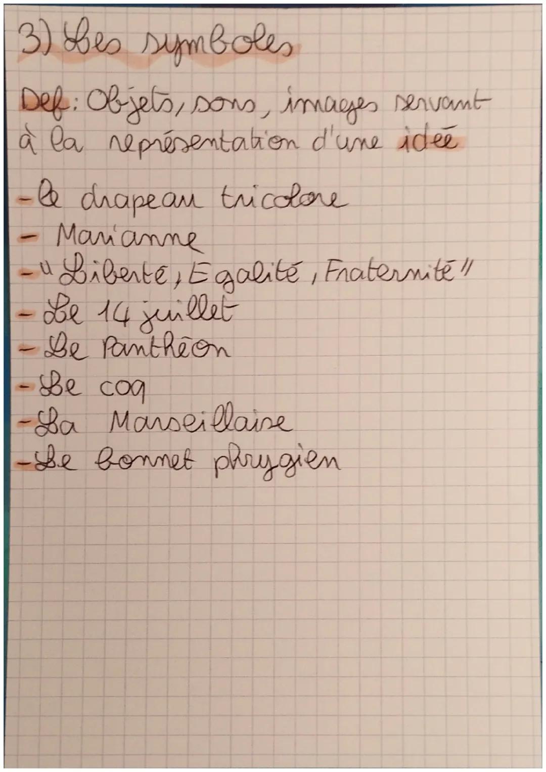 emis
3
Valeurs, principes et symboles de
la République
1) Valeurs
Def: ce sont les ideaux à atteinche
on des règles morales à respecter
car 