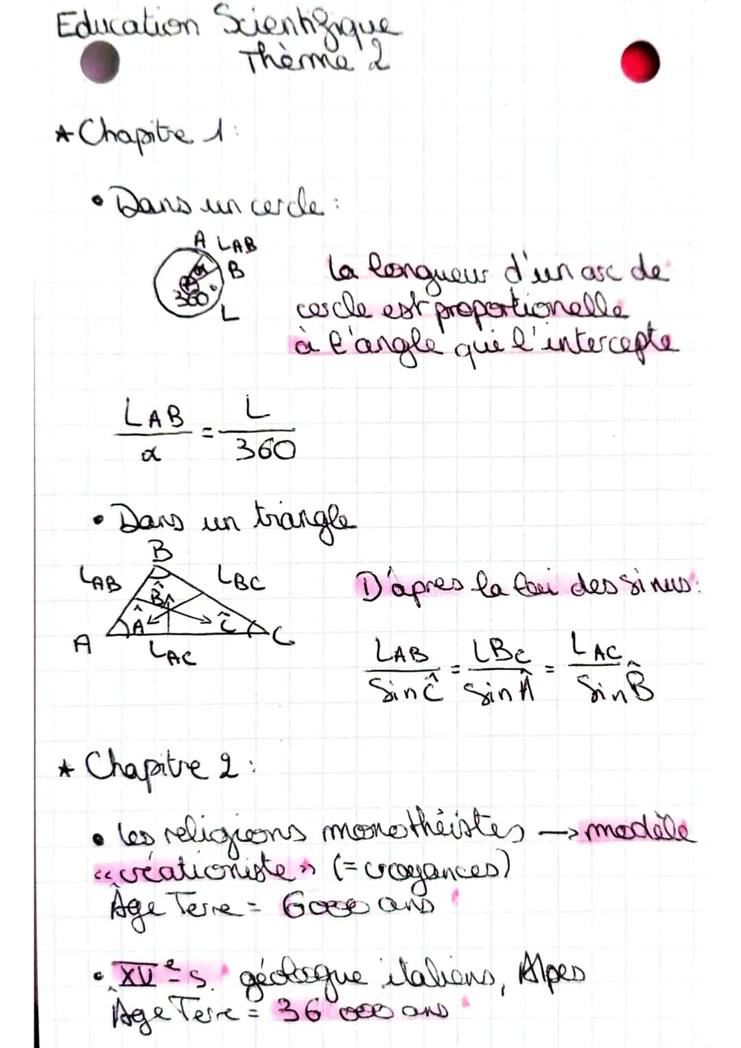 Education Scientifique
Thème 2
* Chapitre 1:
• Dans un cercle:
A LAB
B
LAB
A
LAB
a
Lay
• Dans un
LAC
L
360
la longueur d'un arc de
cercle es