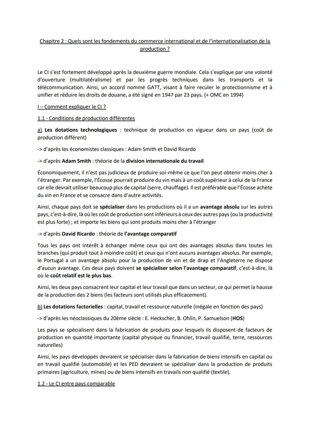 Chapitre 2 : Quels sont les fondements du commerce international et de l'internationalisation de la
production ?
Le CI s'est fortement dével