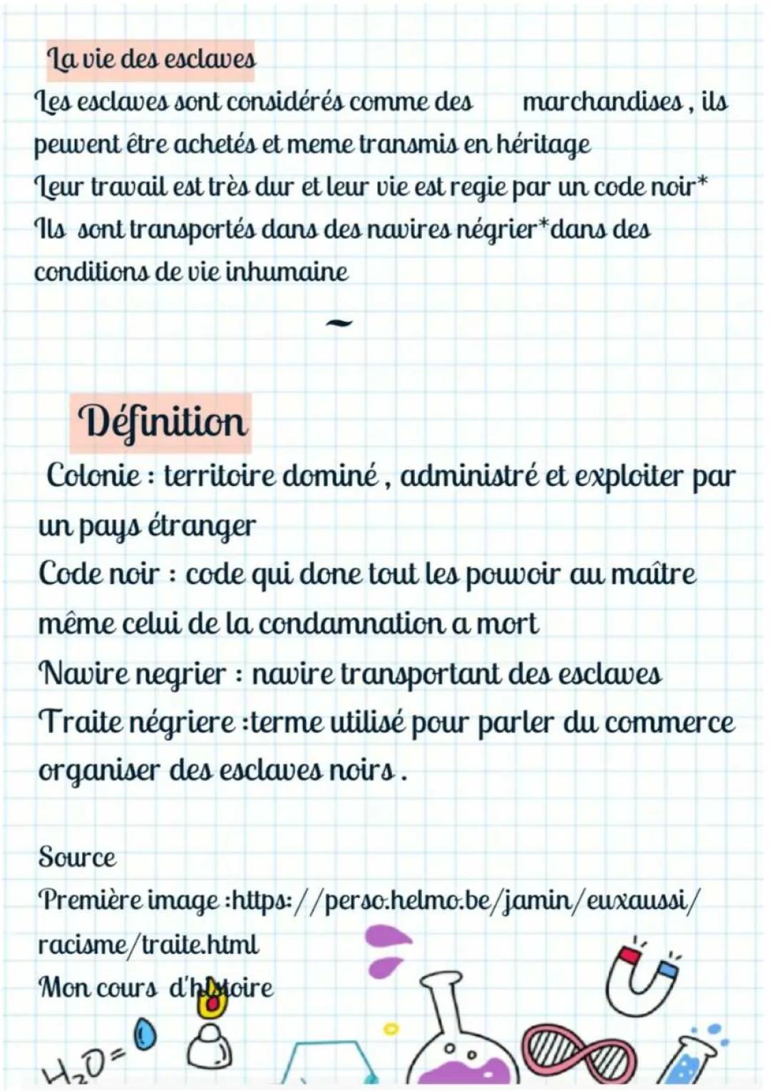 Résumé sur la traite négrière 4ème - L'esclavage au 18ème siècle