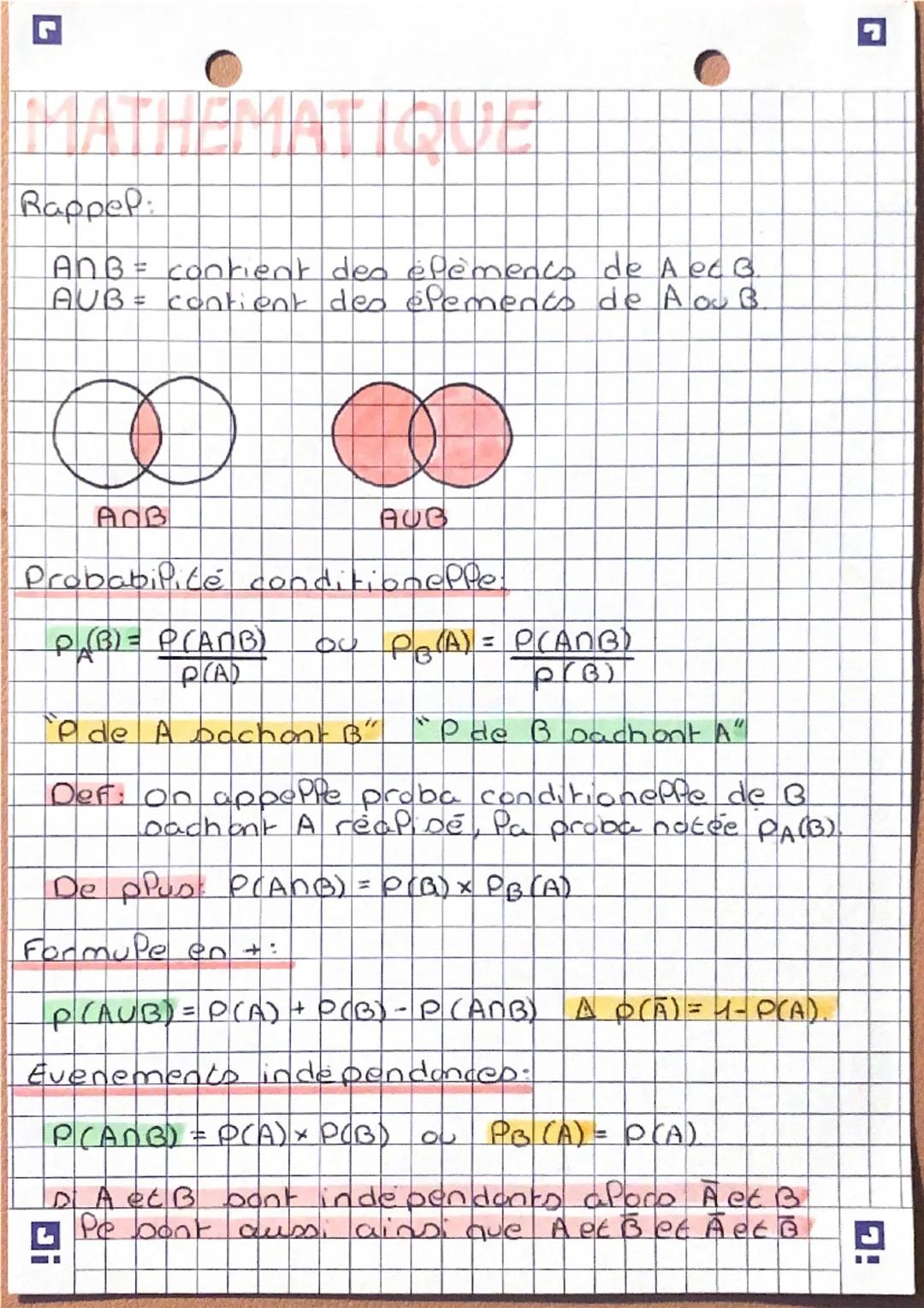 L
Rappel:
ANB = contient des elements de AecG
AUB = contient des elements de A o B.
ADB
18
8
AUG
Probabilité conditioneppe.
P(B) = P(ANB)
P(