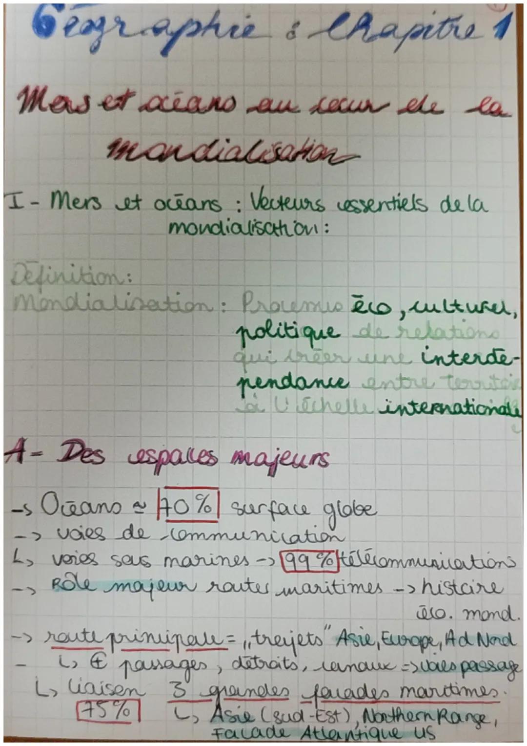 Gegraphies Chapitre 1
Mas et xiano au secur dhe la
mondialisation
I- Mers et oceans: Vecteurs essentiels de la
mondialisation:
Definition:
M