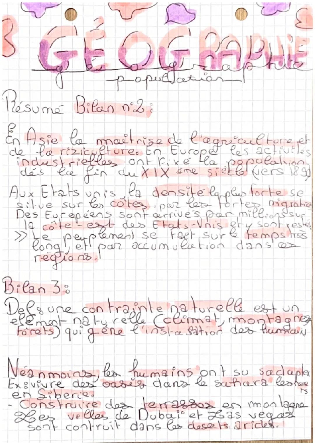 B GEOGRAPHIE
population

Résumé Bilan nib:
En Aşie la maitrise de l'agricultore et
de la riziculture. En Europe les achutes
industrielles on