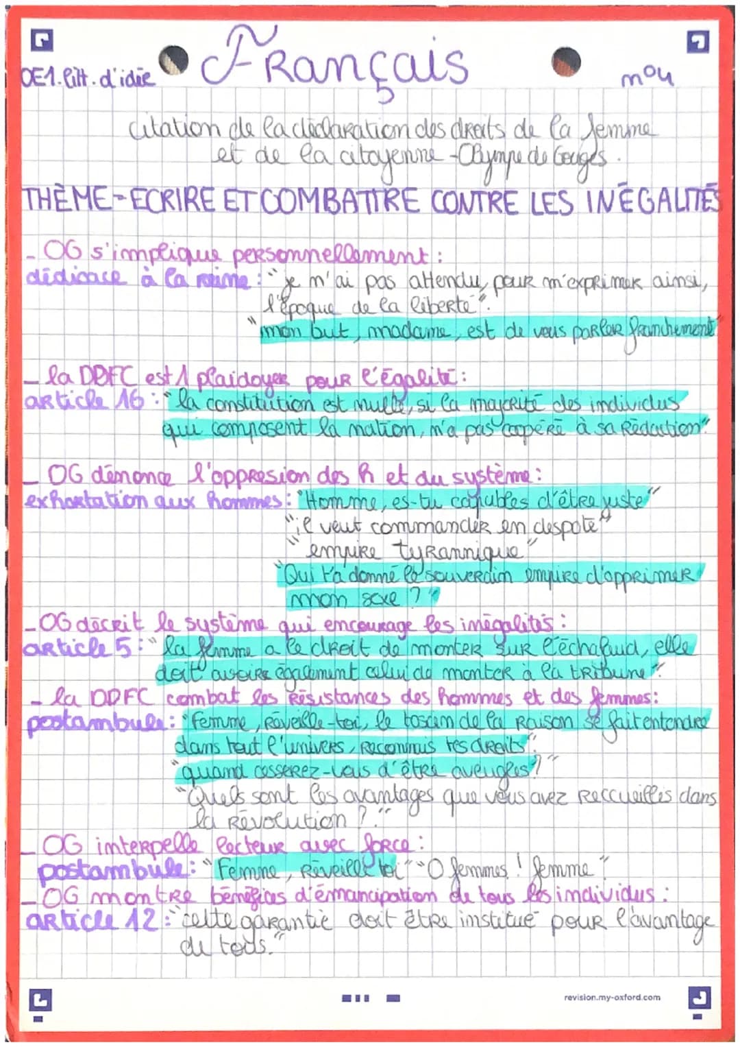Français
LA LITERATURE D'IDÉE
THEME: ÉCRIRE ET COMBATTRE POUR L'ÉGALITÉ
BUT : faire changer les choses, avere un impact / Auteurs
cherchent 