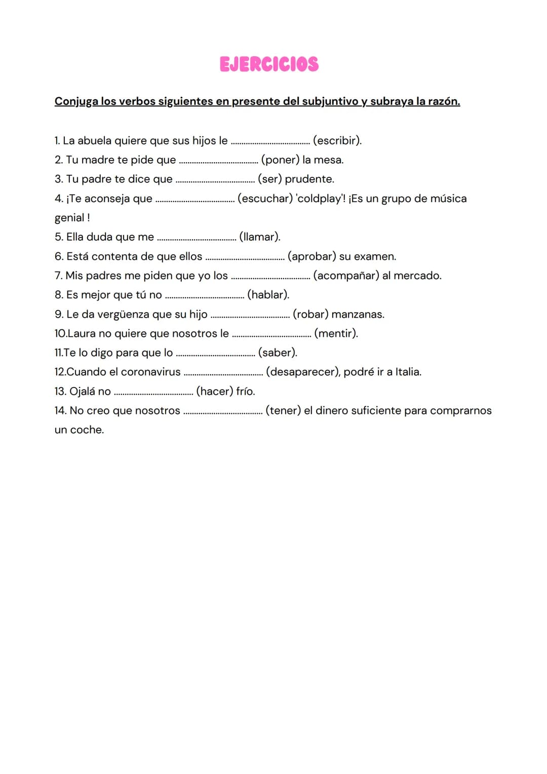 La formation
Verbes en AR
Radical + e, es, e, emos, éis, en
Verbes en ER
Radical + a, as, a, amos, áis, an
Verbes en IR
Radical + a, as, a, 