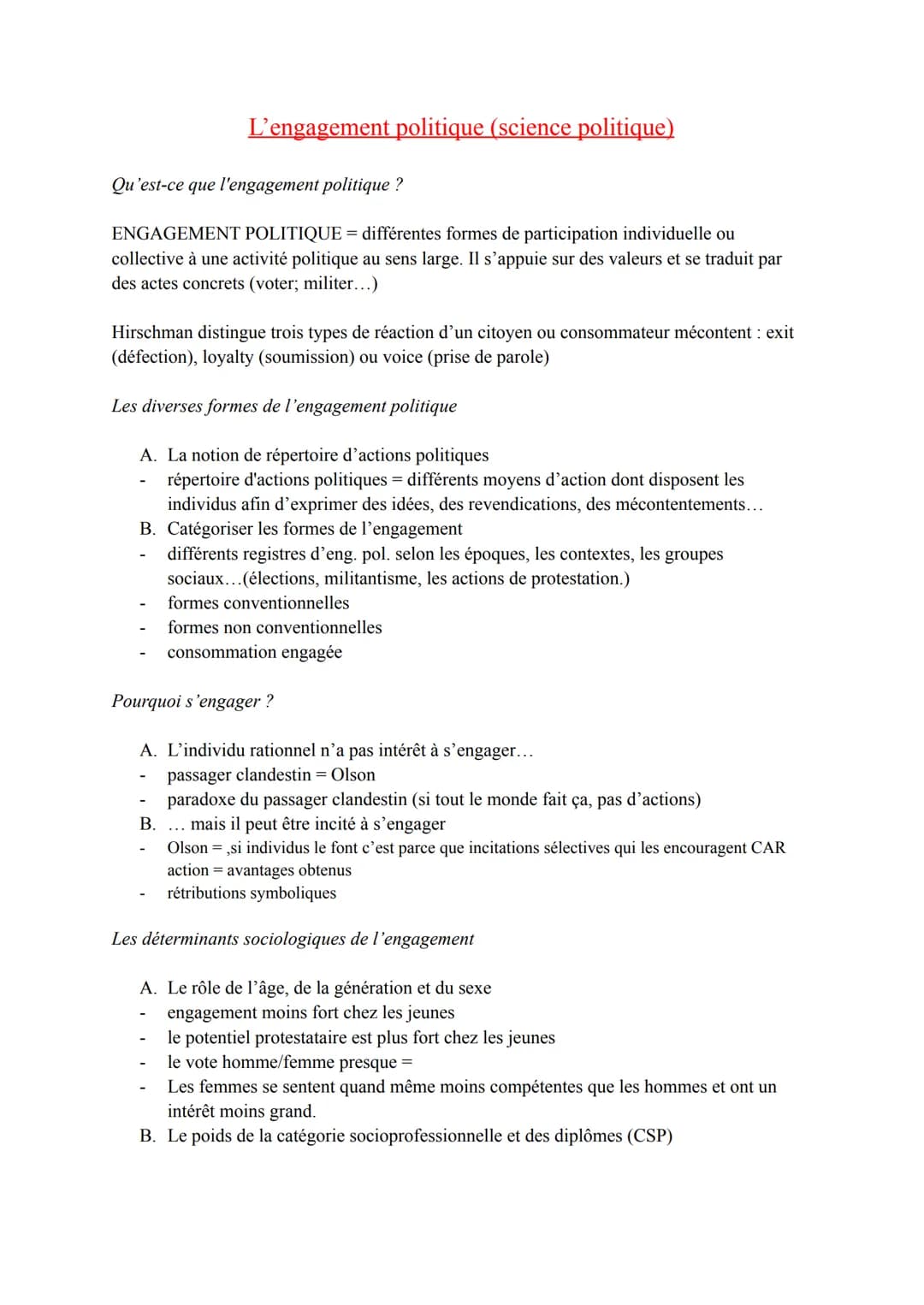 # L'engagement politique (science politique)

Qu'est-ce que l'engagement politique?

ENGAGEMENT POLITIQUE = différentes formes de participat