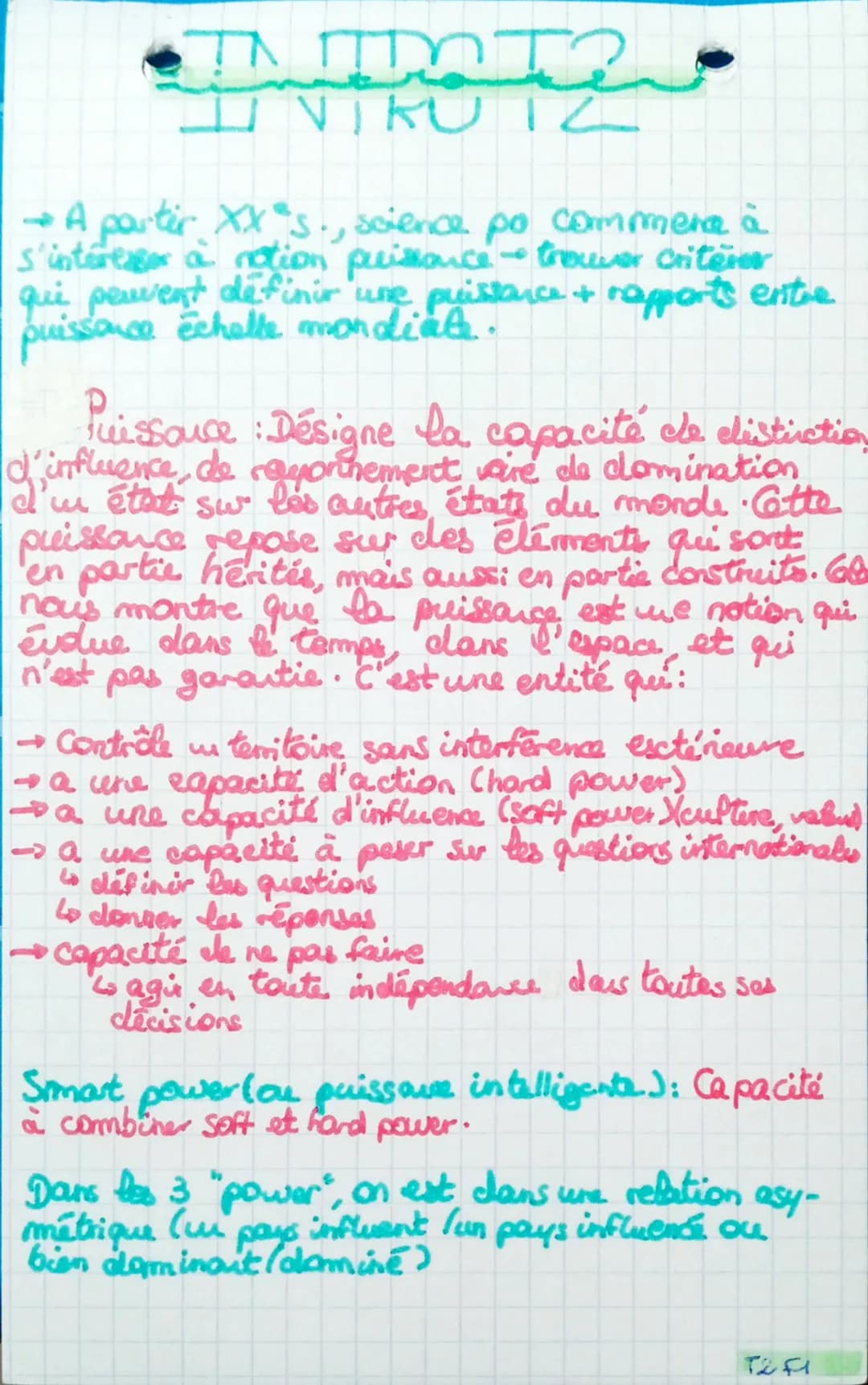 INDOTR
VIKUTZ
→ A partir XX s., science po commence à
s'intertager a notion puissance - trouver criterer
qui peuvent définir une puissance +