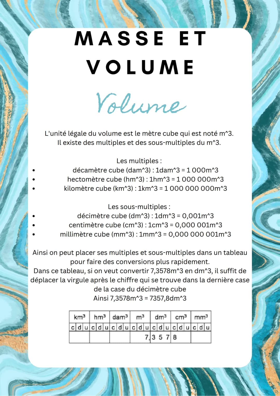 MASSE ET
VOLUME
Masse
L'unité légale de la masse est le gramme qui est noté g.
Il existe des multiples et des sous-multiples du gramme.
Les 