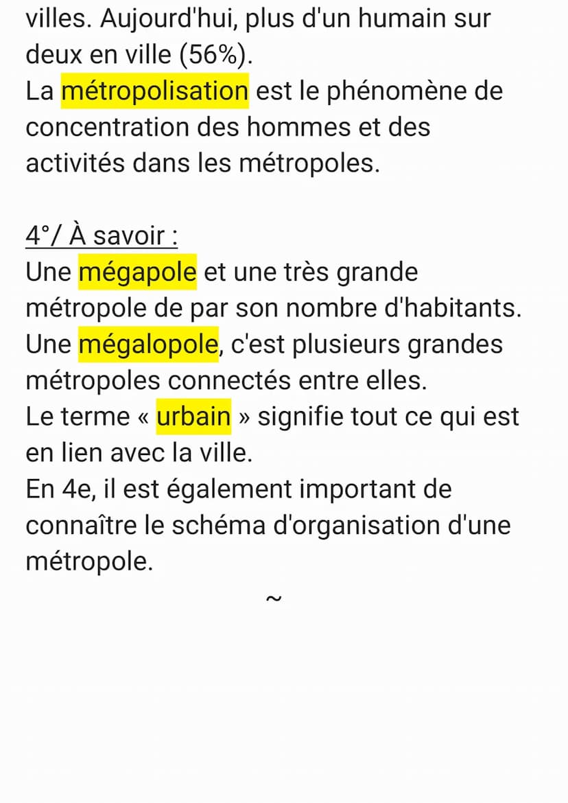 Chapitre 1: Espaces et paysages de
l'urbanisation
Problématique : Comment s'organisent les
métropoles ?
1°/ Qu'est ce qu'une métropole ?
Une