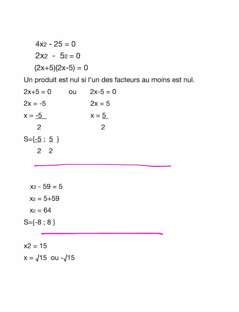 Équations-Produits nul
EQUATIONS-PRODUITS
S{-3; 4}
(x-4)(x+3)
Un produit nul est nul si l'un des facteurs au moins est nul.
X-4 = 0
ou
x+3 =