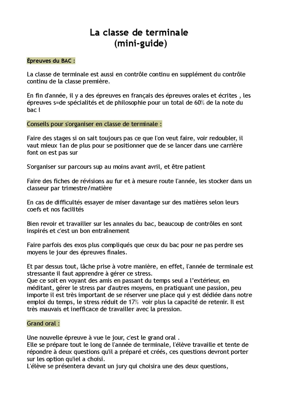 S'organiser en Terminale: Conseils et PDF pour Réussir son Bac et le Grand Oral 2024