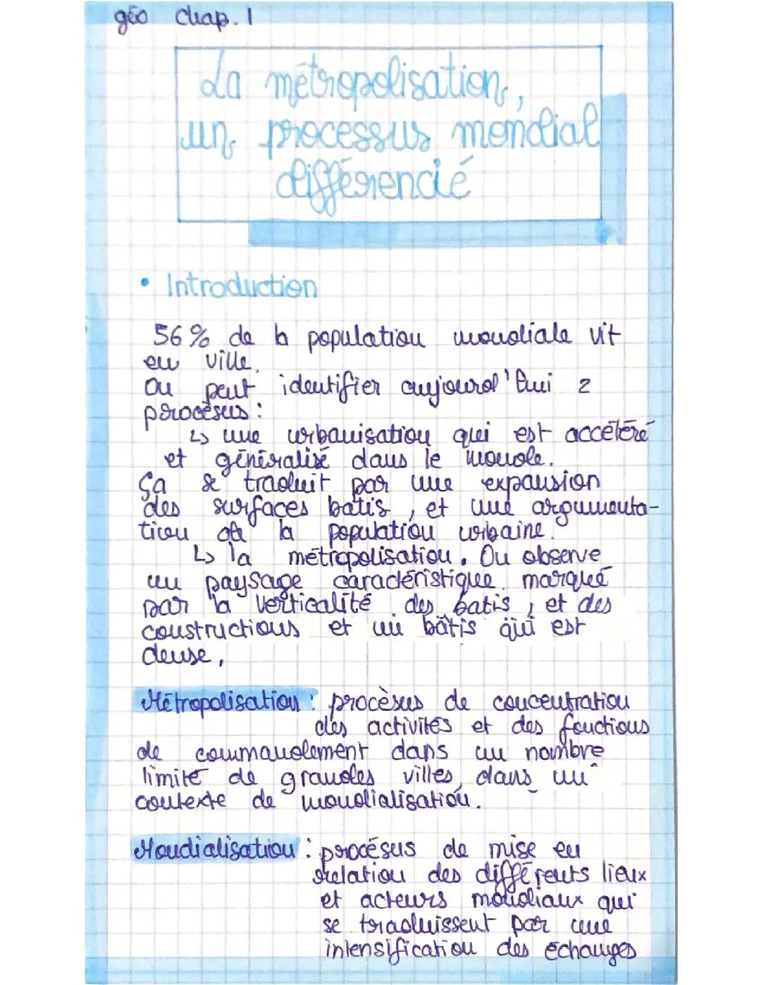 La métropolisation, un processus mondial différencié 