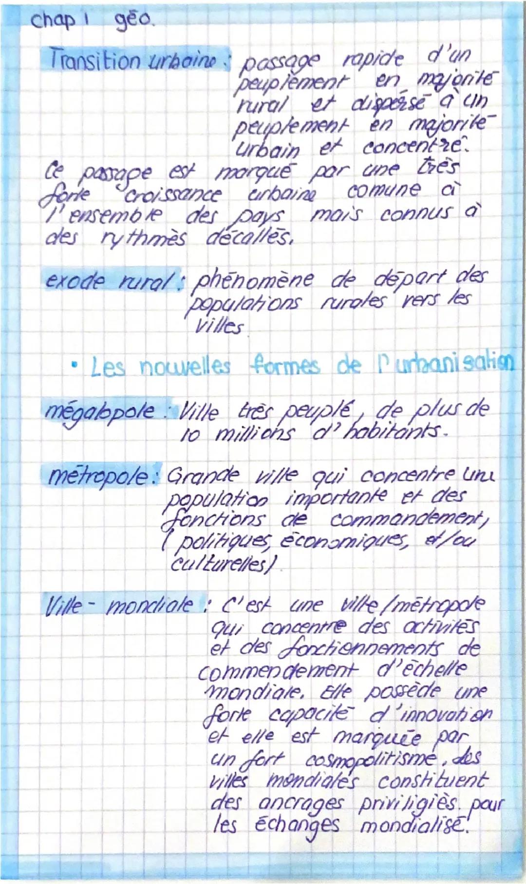 geo chap. I
La métropolisation,
un processus mondial
différencié
Introduction
56% de la population mondiale vit
eu ville.
On peut identifier