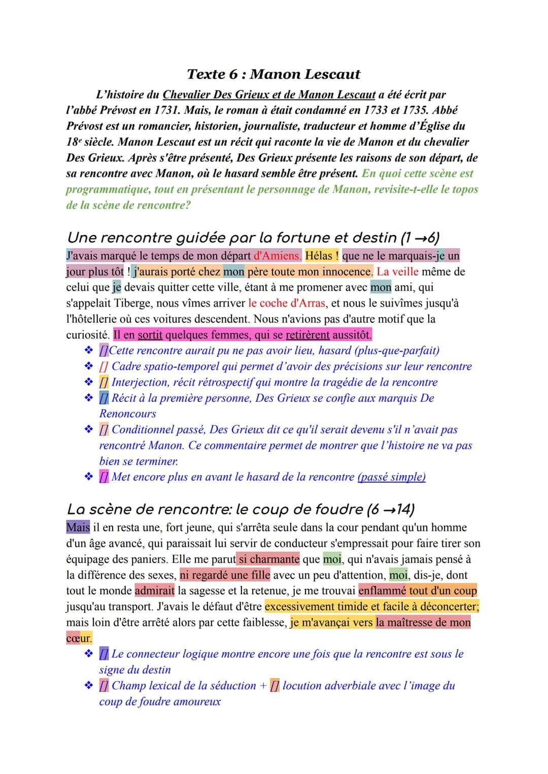 Texte 6: Manon Lescaut
L'histoire du Chevalier Des Grieux et de Manon Lescaut a été écrit par
l'abbé Prévost en 1731. Mais, le roman à était