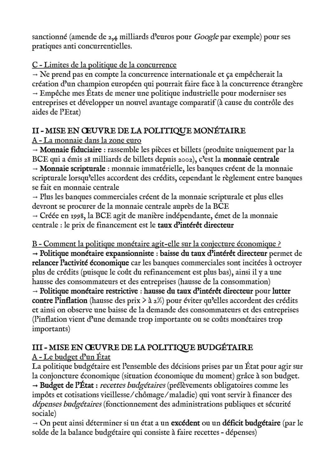 Concepts
Marché unique depuis 1992, fusion des marchés nationaux car cela incite une
concurrence plus importante entre les entreprises de l'
