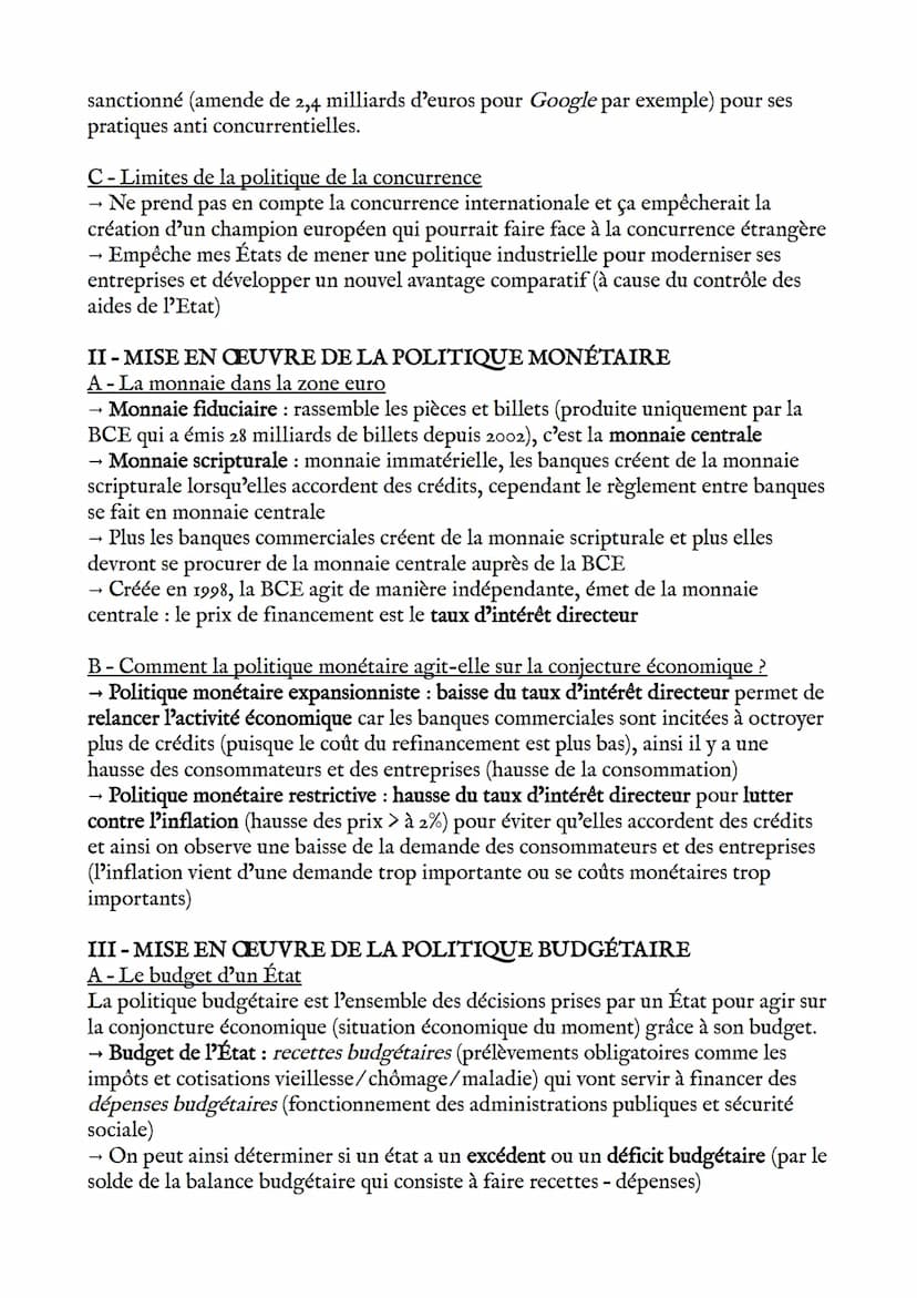 Concepts
Marché unique depuis 1992, fusion des marchés nationaux car cela incite une
concurrence plus importante entre les entreprises de l'