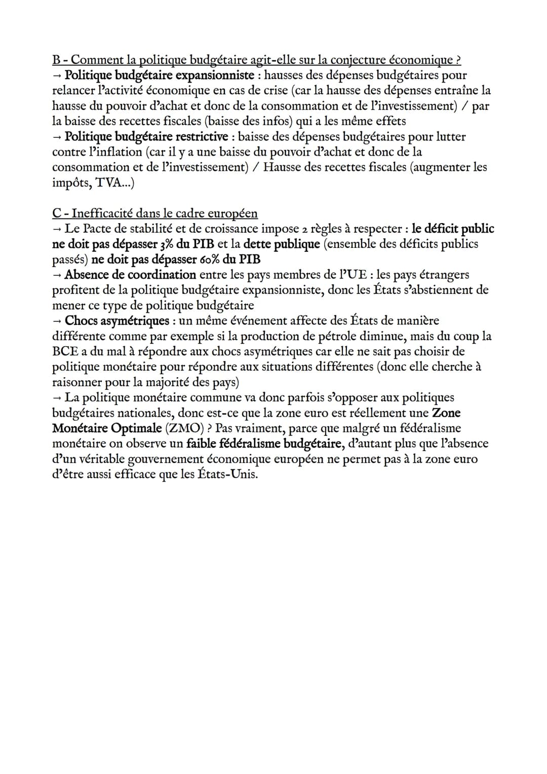 Concepts
Marché unique depuis 1992, fusion des marchés nationaux car cela incite une
concurrence plus importante entre les entreprises de l'