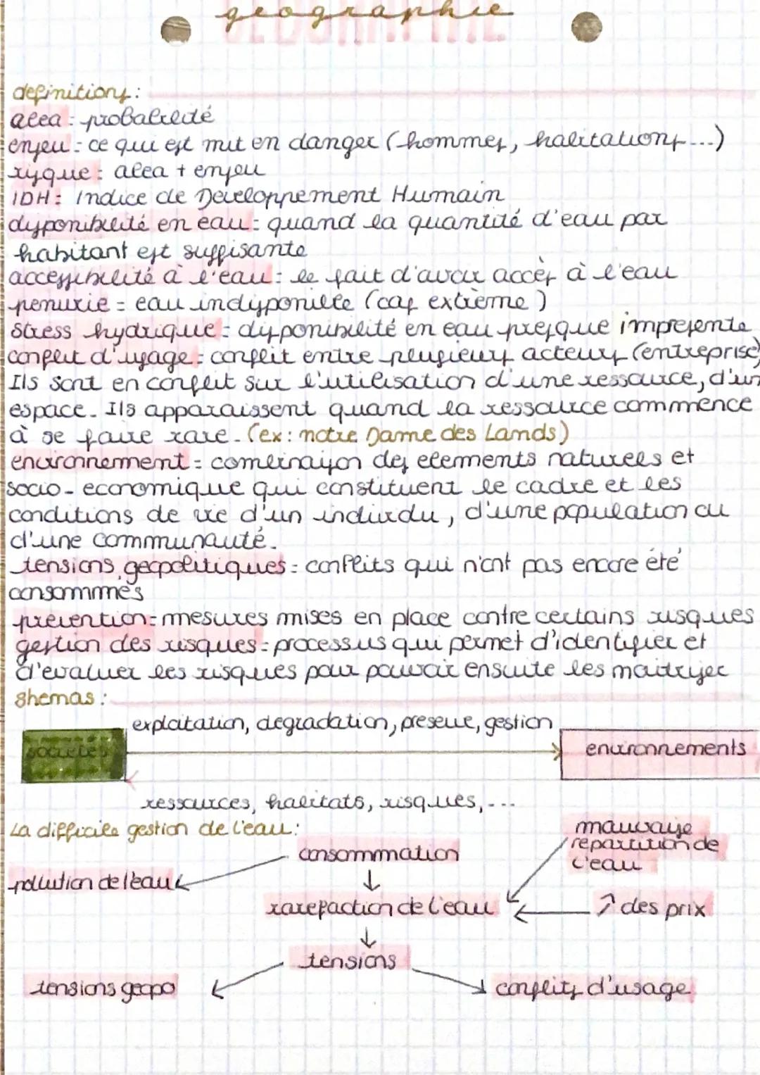 definition:
acea: probabilité
geographie
enjeu ce qui est mit en danger (hommes, habitation...)
xyque alea + enjou
IDH: Indice de Developpem
